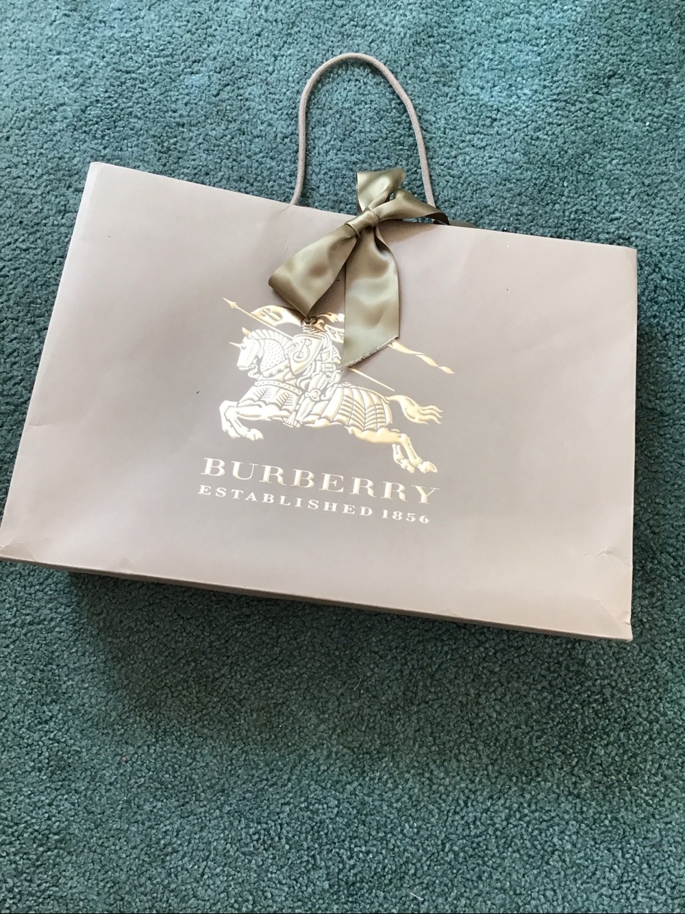 Burberry Large Tan Gift bag with Gold Logo and Satin Bow